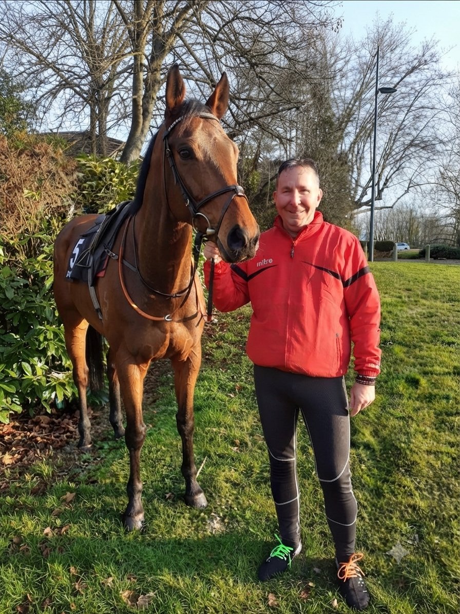 Bernard, co-fondateur et directeur de la publication de Turf360 Magazine, avec un cheval de course